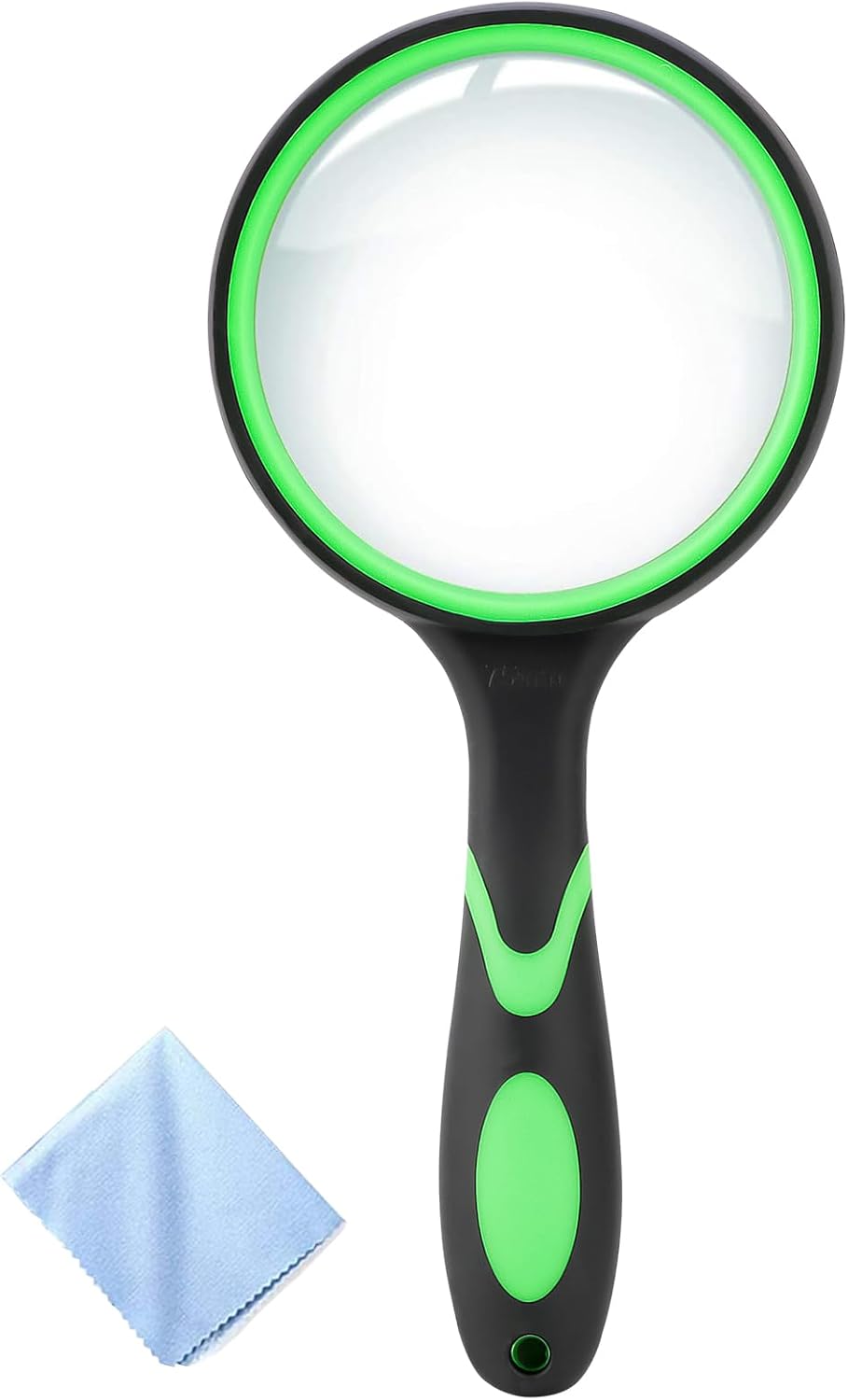 Magnifying Glass, 10X Handheld Reading Magnifier with Cleaning Cloth, 75MM Magnifying Lens with Non-Slip Soft Handle for Seniors Book Newspaper Reading and Kids Nature Hobby Exploration