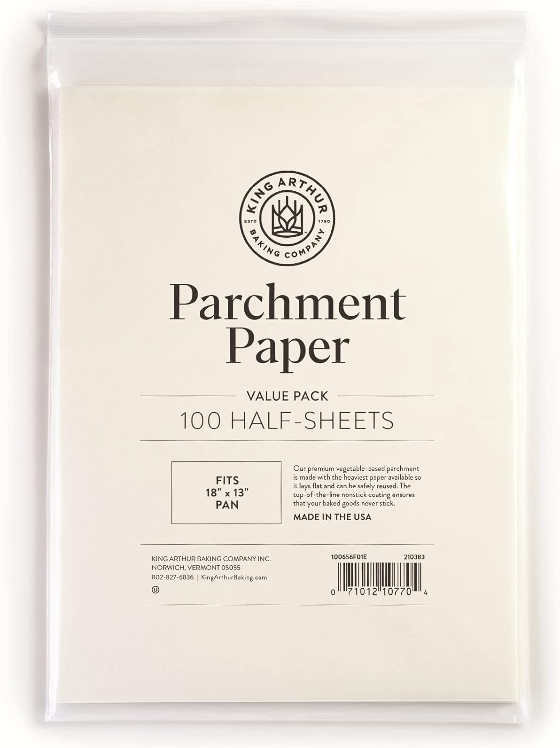 King Arthur Professional-Grade Pre Cut Parchment Paper Sheets for Baking: 100 Count, Nonstick, Reusable, Heavy-Duty, Fits 18 x 13 in Pan, Silicone-Coated, USA-Made Baking Supplies