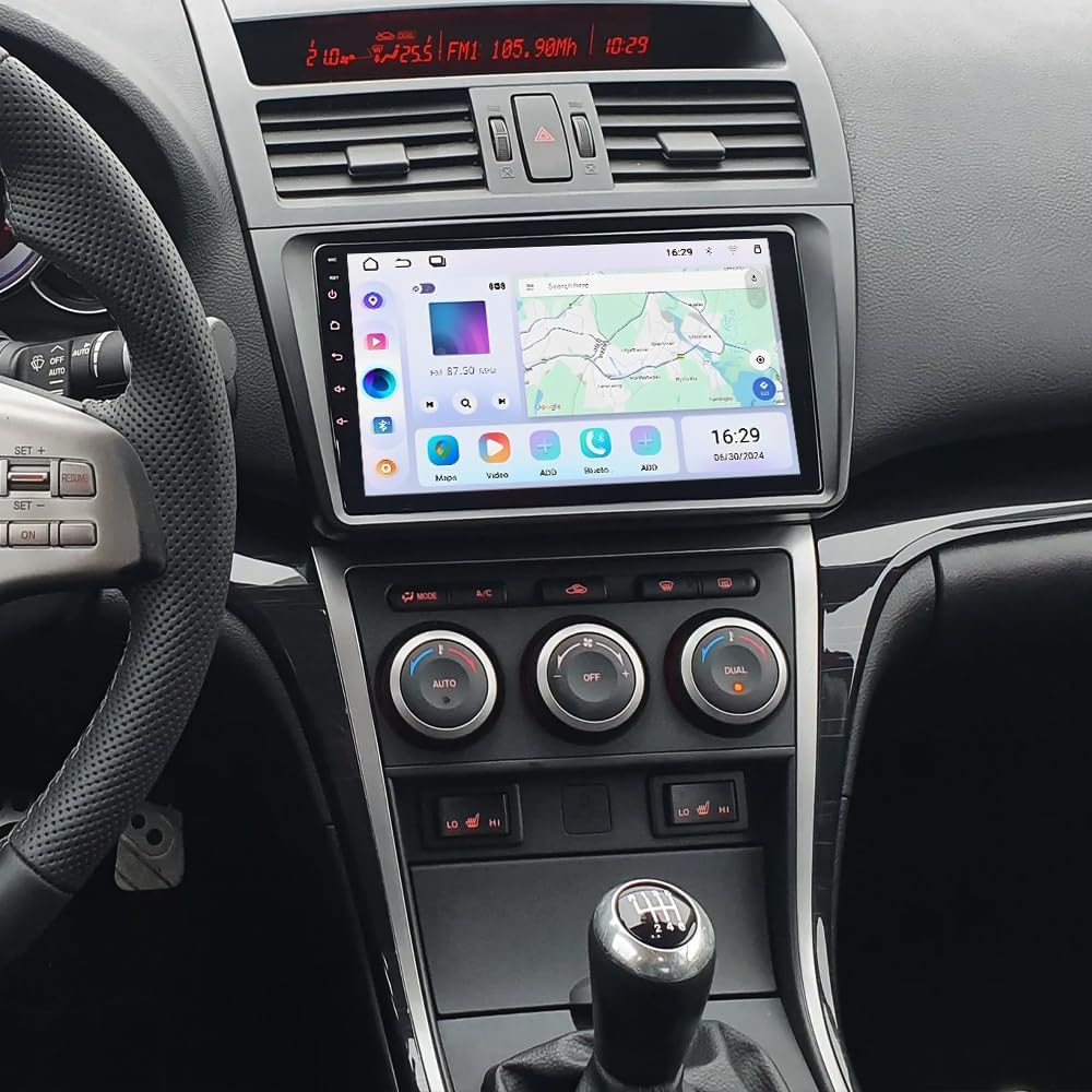 Android 14 Car Radio for Mazda 6 2007-2012 Head Unit, 9 inch Touchscreen Radio for Mazda 6 Double Din Radio 2+32G with Bluetooth WIFI Carplay Android GPS Navigation AHD Backup Camera SWC
