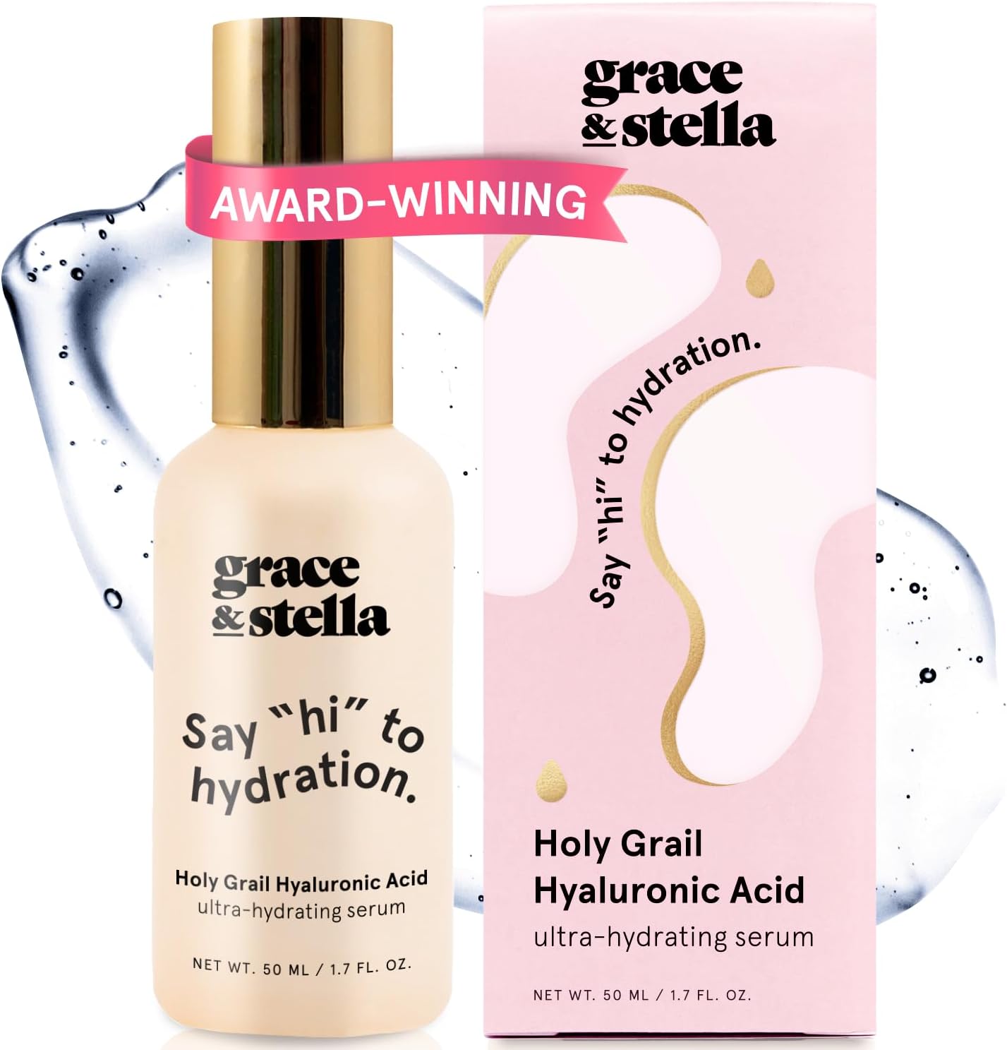 grace & stella Award Winning Hyaluronic Acid Serum (50ml), Anti-Aging Serum with Hydrating and Brightening Properties, Vegan and Paraben-Free