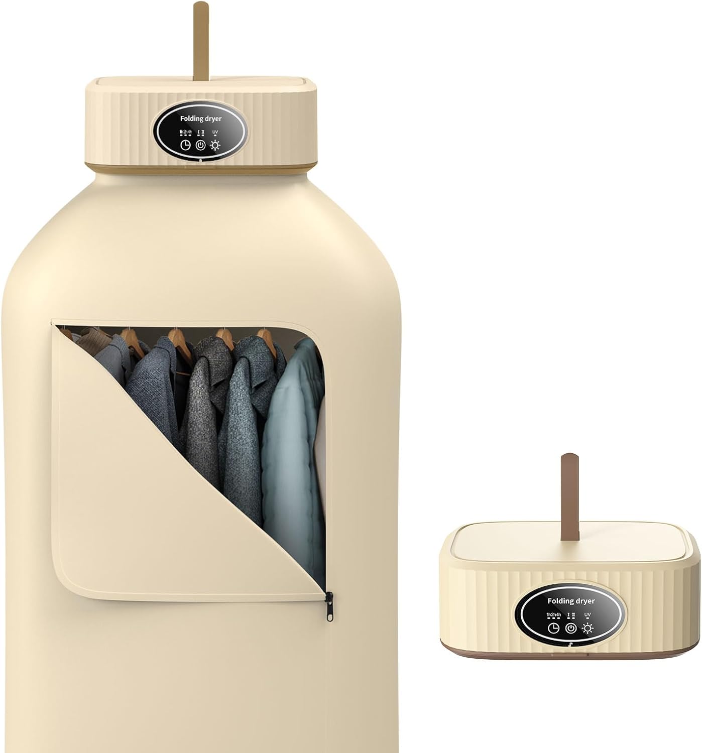 Portable Dryers for Laundry, Obeeo Mini Portable Clothes Dryer, Compact Electric Clothes Drying Machine with Timer, Foldable For Apartment Travel RV Home Hotel -Khaki