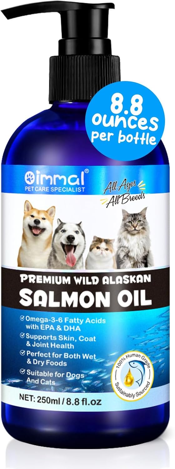 Alaskan Salmon Oil for Dogs & Cats (8.8 oz) - Pure Omega 3 Fish Oil with Omega 6 Fatty Acids, EPA & DHA - Anti-inflammation for Dogs Skin and Coat - Natural Pet Joint, Immune, Brian & Heart Supplement