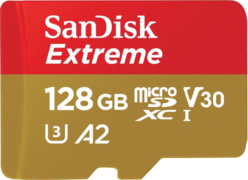 SanDisk 128GB Extreme microSDXC card for Action Cams and Drones + SD adapter + RescuePRO Deluxe, up to 190 MB/s, with A2 App Performance, UHS-I, Class 10, U3, V30