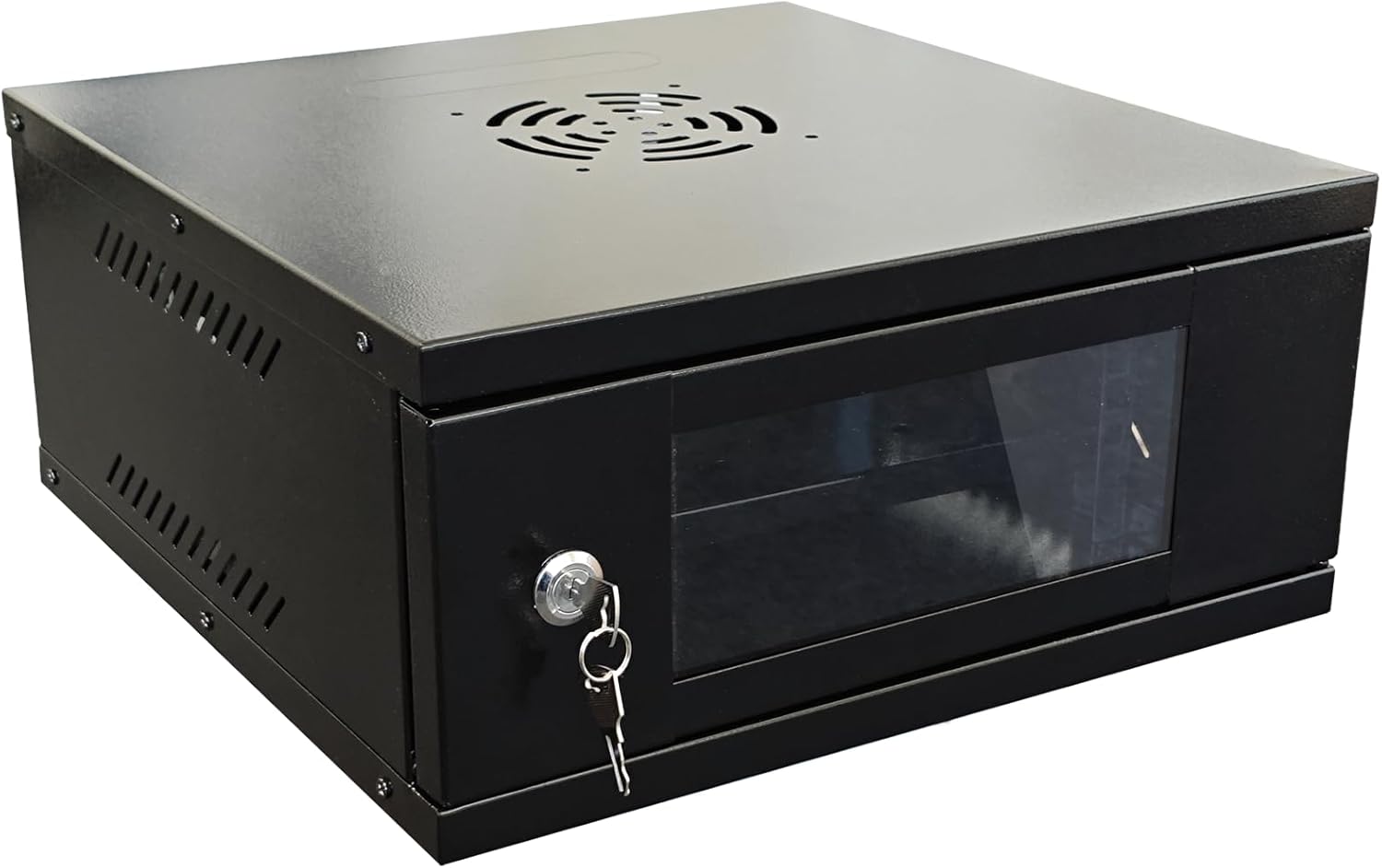 JUSTOP 4U Wall Mounted Network Data Cabinet, Black, 400mm Deep, Lockable Glass Door, 1x Shelf included, for Home/Office AV, CCTV, Computer, IT Equipment, Data Storage Devices - Flat Packed