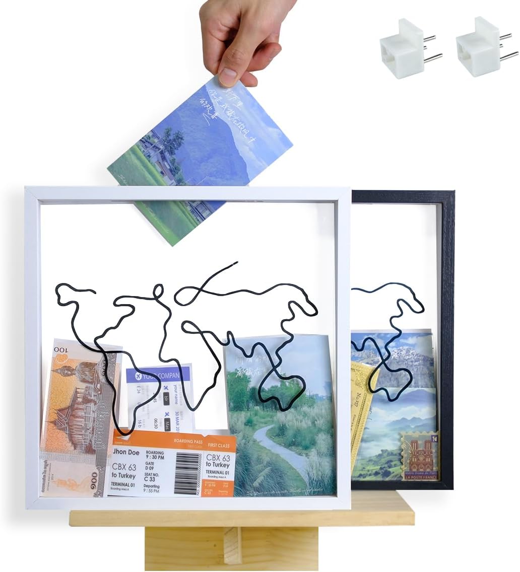 Travel Box for Memories, Ticket Shadow Box, Life Box, Shadow Box with Slot, Travel Gifts (Line-White, 12x12)