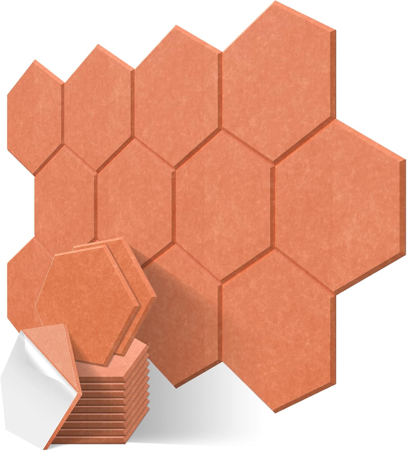 JBER Hexagon Acoustic Panels Beveled Edge Sound Proof Foam Panels Self-Adhesive,14" X 12" X 0.4" High-Density Sound Absorbing Panels Wall Tiles for Acoustic Treatment, Home Office （12 Pack Orange）