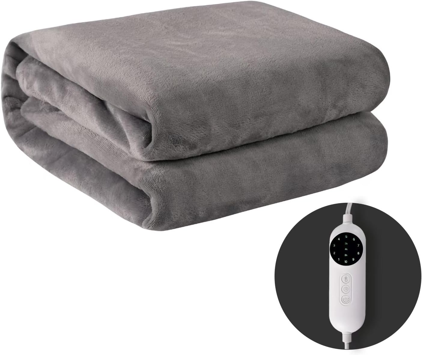 Heated Throw 50"x60" Throw Size with 10 Heating Levels & 8 Hours Auto-Off, Machine Washable Extremely Soft & Comfortable Fast Heating Electric Throw Reversible Coral Fleece-Gray