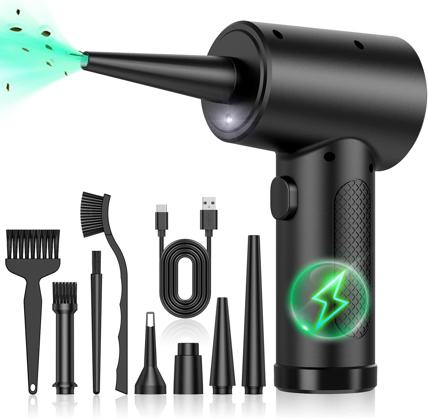 Compressed Air Duster-200000RPM Super Power Cordless Electric Air Blower Duster, USB Rechargeable Durable 3-Gear Adjustable Dust Blower Cleaner for PC, Keyboard, Outdoor, House and Car (Black)