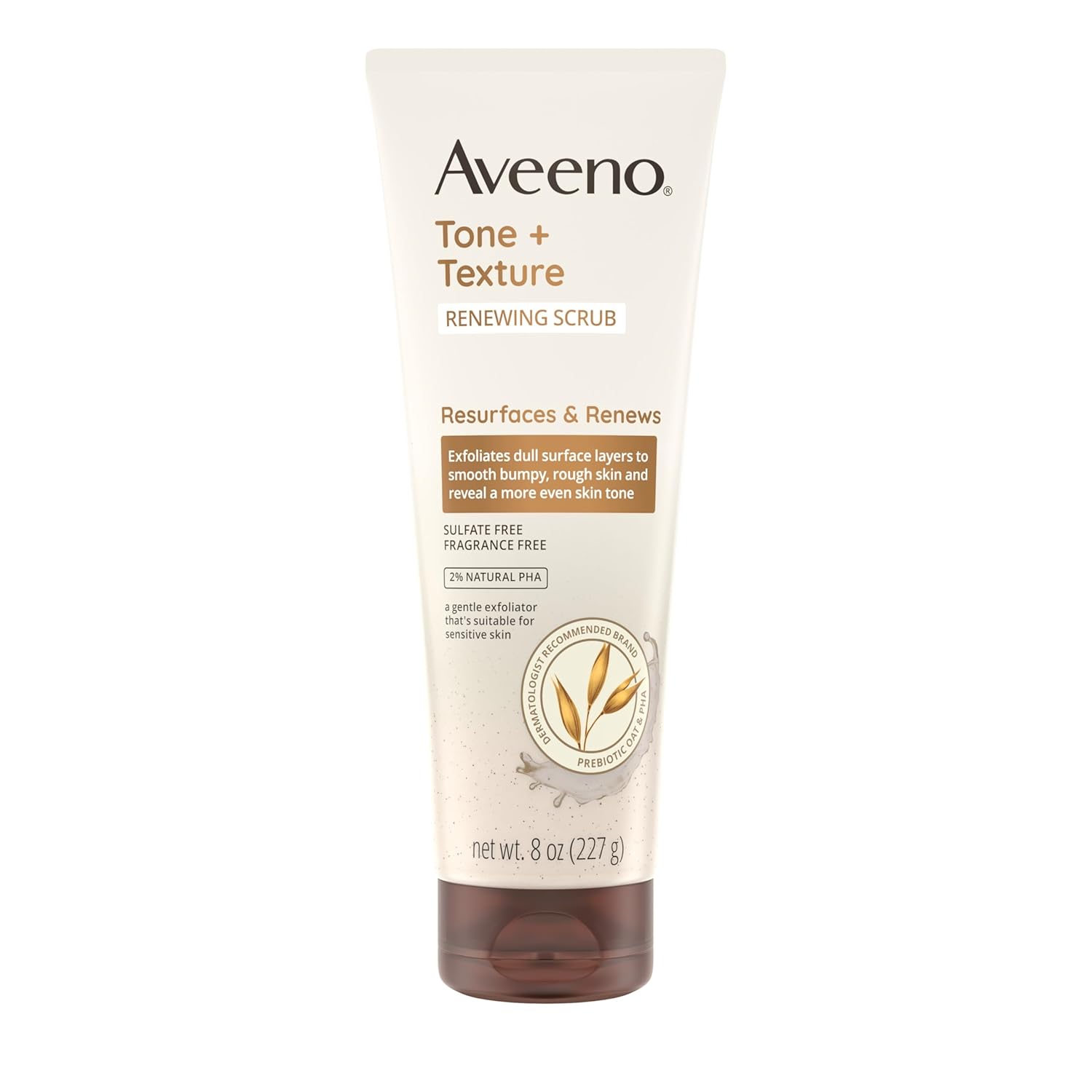 Aveeno Fragrance-Free Body Scrub for Smoother, More Even Skin Tone - Prebiotic Oat Formula for Sensitive Skin, Exfoliating and Renewing, 8 oz