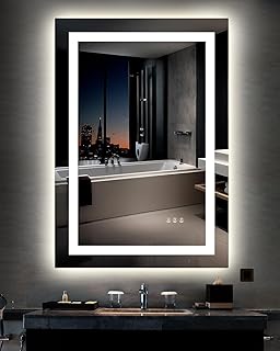 Ensenior LED Bathroom Mirror 32"x 40" with Front and Backlight, Stepless Dimmable Wall Mirrors with Anti-Fog, Shatter-Proof, Memory, 3 Colors, Modern LED Vanity Mirror-ETL & FCC