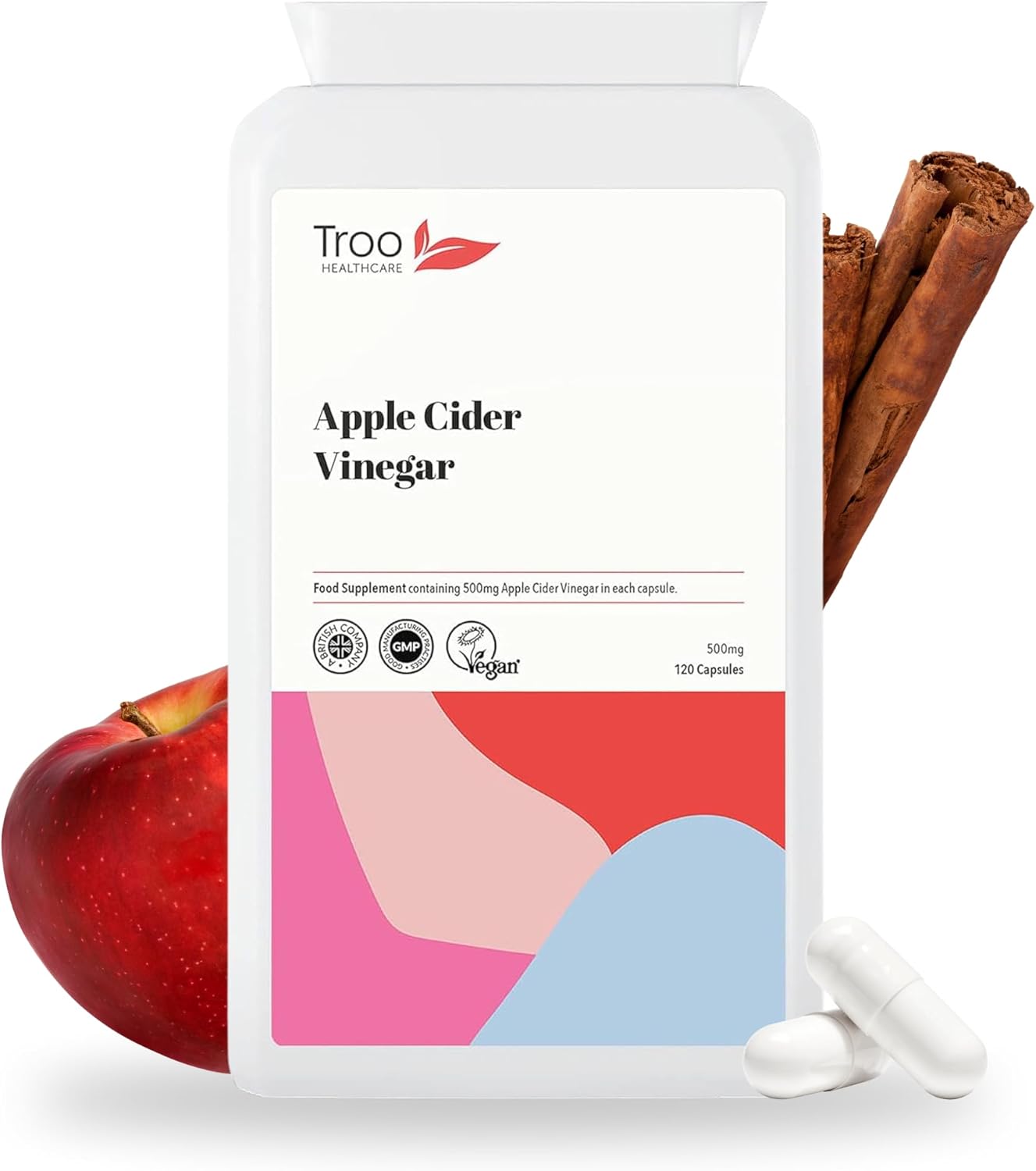 Troo Health Care Apple Cider Vinegar Supplement (500mg) - 120 Capsules | UK Manufactured to GMP Standards