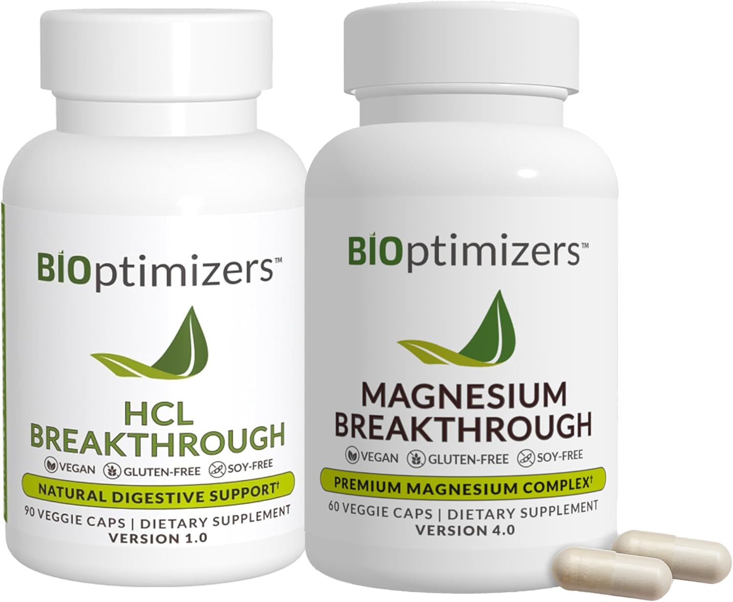BiOptimizers - Magnesium Breakthrough (60 Capsules) and HCL Breakthrough (90 Capsules) Supplement Bundle