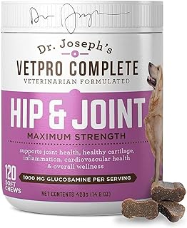 VetPro Dog Hip and Joint Supplement - Pain and Inflammation Relief Chews with Glucosamine, Chondroitin, MSM, Turmeric, Vitamin C, Omega 3 - Treats Hip Dysplasia, Arthritis - Dogs Chewable Supplements