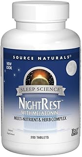 Source Naturals Sleep Science NightRest Multi-Nutrient & Herb Complex With Melatonin, GABA, Passion Flower, Chamomile, Lemon Balm & More - Herbal Formula - 200 Tablets