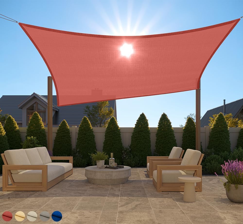 GORILLA GRIP Heavy Duty Sun Shade, UV Protection Fade Tear and Rust Resistant Rectangle Sunshade Canopy, Curved Edges Blocks Sunlight, Breathable Sail, Outdoor Patio, Lawn Garden, 8x10 FT Terra