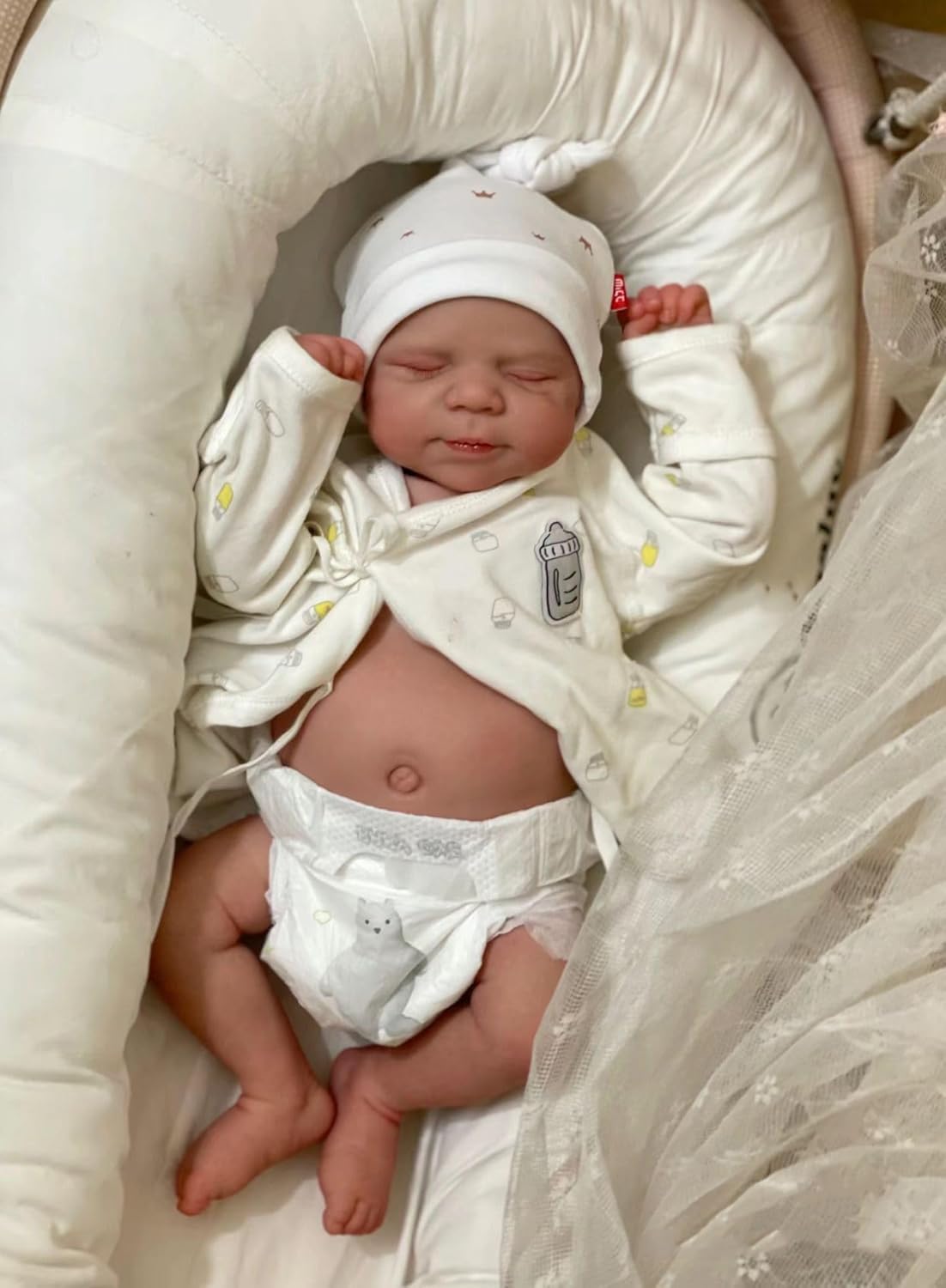 Zero Pam 45 CM Real Life Reborn Baby Dolls Boy Eyes Closed with Realistic Veins, 18 Inch Lifelike Poseable Anatomically Correct Newborn Sleeping Silicone Baby Dolls Full Body Soft Vinyl for Kids