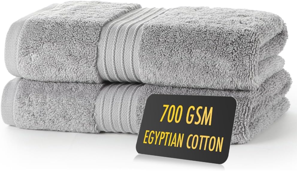 ALSAP Grey Hand Towels Pack of 2 - Ultra Soft Super Absorbent 700 GSM Egyptian Cotton Towels - Bathroom Linen Sets - Luxury Hotel Quality Cotton Hand Towels Set Convenient Size 50x85 cm