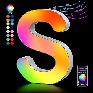 OJQ Light Up Letters LED Letter - Bedroom Lighted Letter Colorful Glitter Alphabet Music Sync Color Changing Letters for Boy Girl Gift Birthday Christmas Wedding Bar Wall Night Light (S)