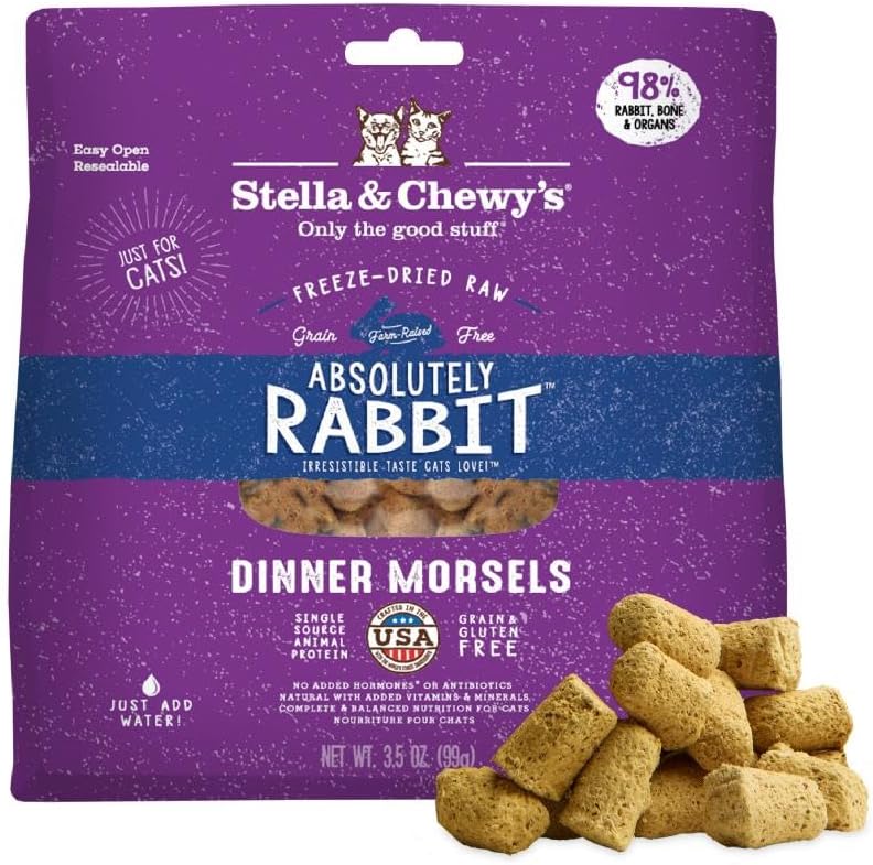 Stella & Chewy's Freeze-Dried Raw Cat Dinner Morsels - Premium Rabbit Recipe with 98% Responsibly-Sourced Meat & Organs - Natural Grain-Free Cat & Kitten Food - Made in USA - 3.5 oz