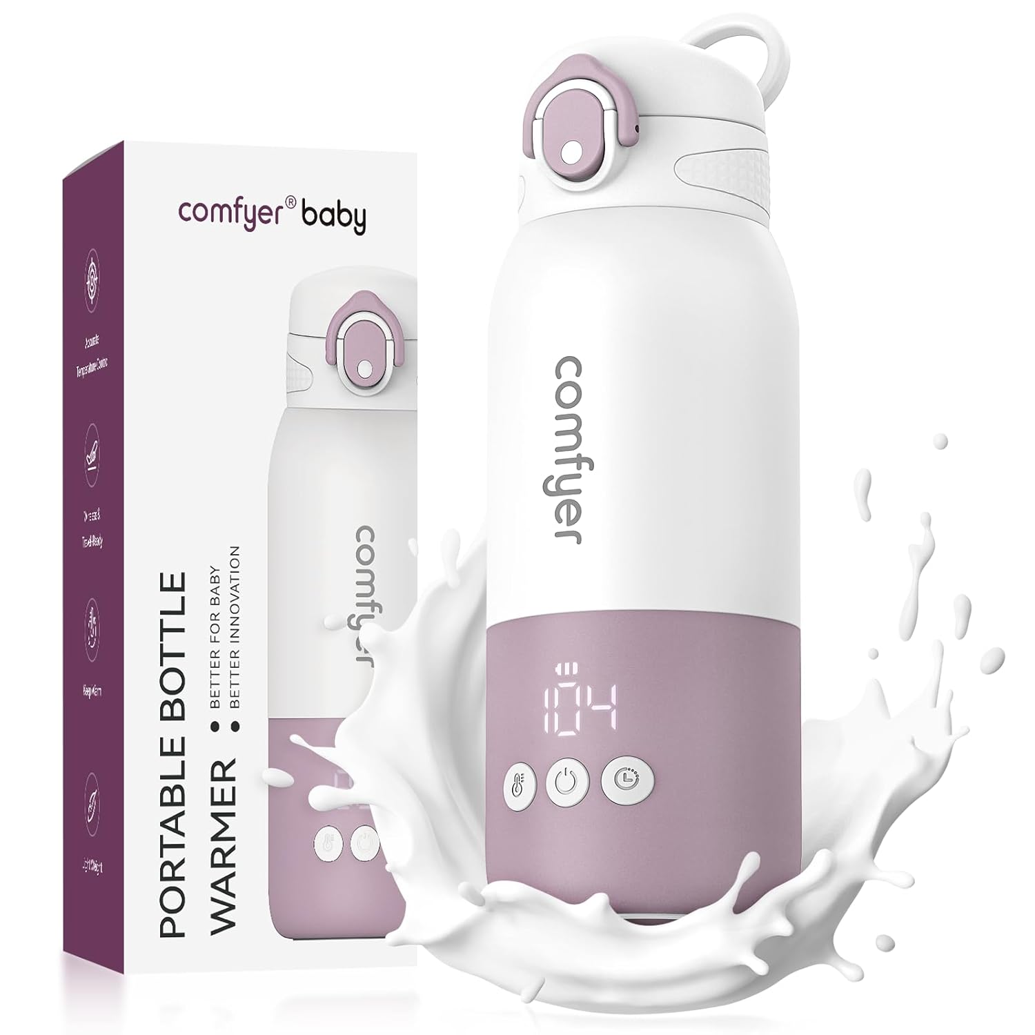 Portable Milk Warmer for Travel, Portable Bottle Warmer with Fast Heating & Long Battery Life, Instant Breast Milk, Formula or Water Warmer with 12 Ounces Big Capacity, Baby Flask for Vehicle