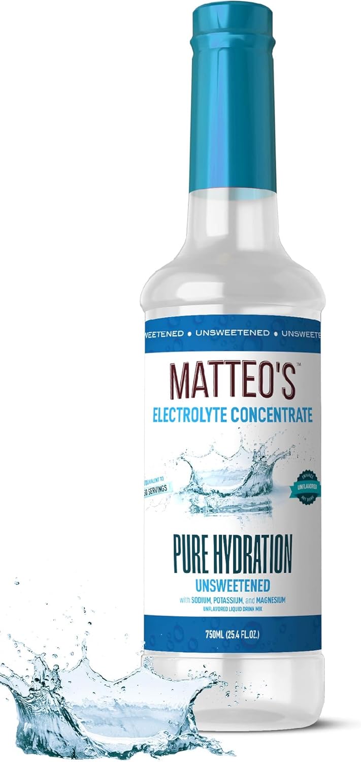 Matteo's Sugar-Free Hydration Concentrate - Electrolyte Drink for Quick Rehydration & Endurance, Ideal for Workouts, Travel, Heat & Sun, Delicious with Vitamins & Nutrients, Plain Flavor, 25.4 Fl Oz 1-pack