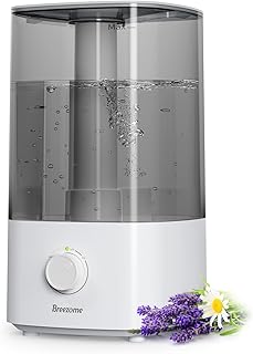 BREEZOME 4L Humidifiers for Bedroom, Essential Oil Diffuser, Top Fill Cool Mist Ultrasonic Humidifiers for Baby, Plants, Nursery, Humidifiers for Large Room Last up to 50 Hours, Quiet Operation