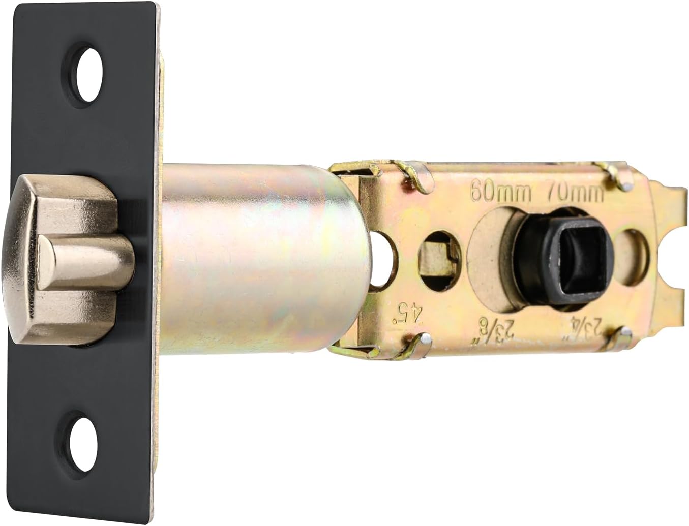 Adjustable Door Latch 2-3/8''(60mm) or 2-3/4''(70mm), 45° Turning Angle Universal Door Lock Replacement Part with 3/10'' (7.7mm) Square Hole, Handles or Deadbolts Not Included