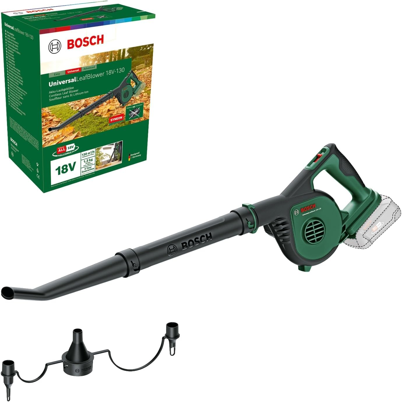 Bosch Cordless Leaf Blower UniversalLeafBlower 18V-130 (For Fast and Easy Outdoor Clearing; 18 Volt System; Without Battery)