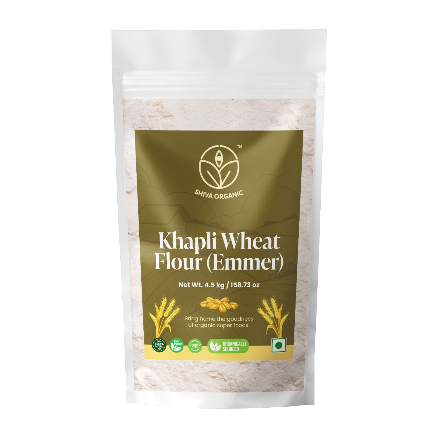Shiva Organic Khapli Wheat Atta - 4.5 kg | Emmer Wheat Flour | High Fiber, Low Gluten, Ancient Grain with Abundant Bran