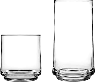 Anchor Hocking Finlandia Drinking Glasses Set, 16 Piece Set (8 Rocks Glasses & 8 Tumbler Glasses)