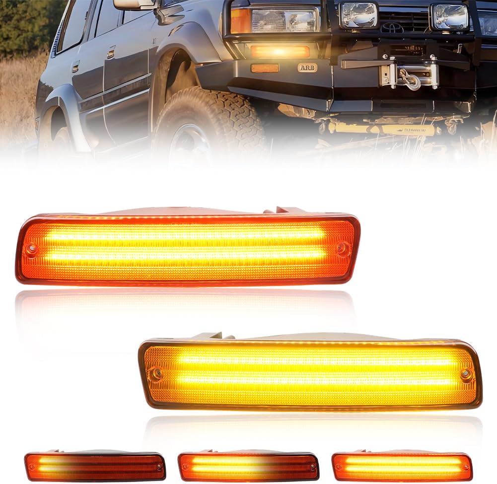 Front Bumper Signal Light Compatible with Toyo-ta Land Cruiser FJ80 FJ82 1991-1997, Amber Lens + Amber Light