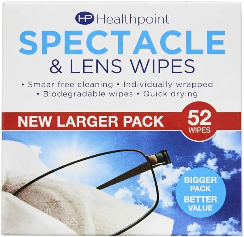 Healthpoint Spectacle Wipes, Extra Value 52 Pack, 2 Packs (104 Wipes!)