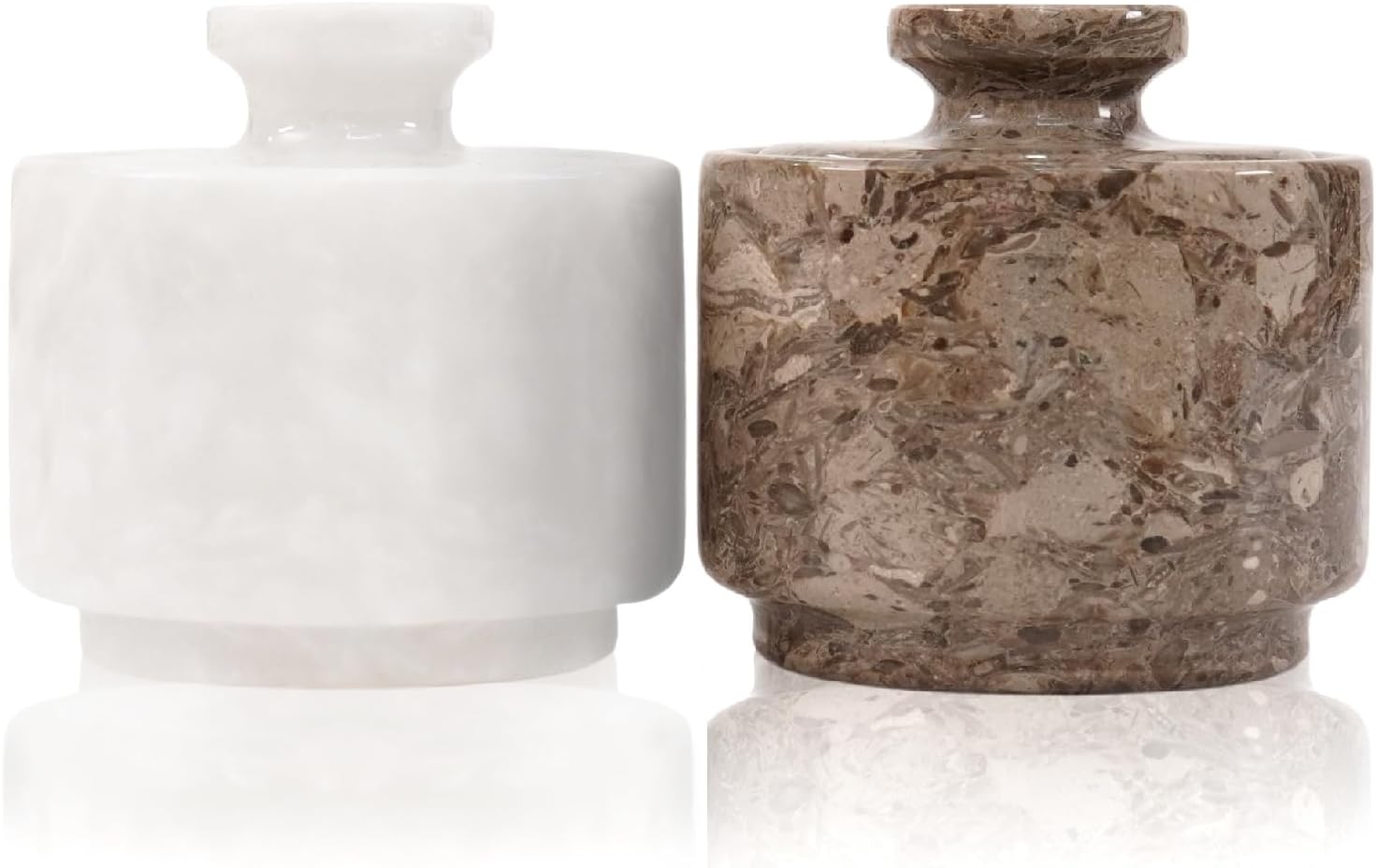 MARBLOUS KRAFTS Marble Salt Cellar with Lid 3" White and Oceanic Celtic Salt & Pepper Containers, Perfect for Home & Kitchen Countertop, Salt Dish & Sugar Bowls for Table Decor