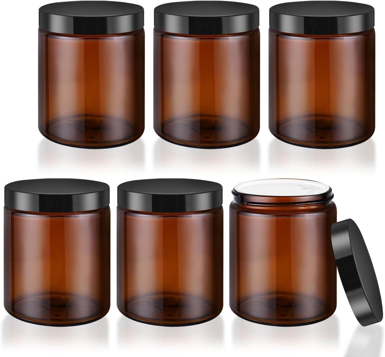 Amber Glass Jar With Lids Empty Cosmetic Jar with Inner Liners Travel Cosmetic Containers For Lotion Cream Powders Ointments And More (6, 240g/8oz)