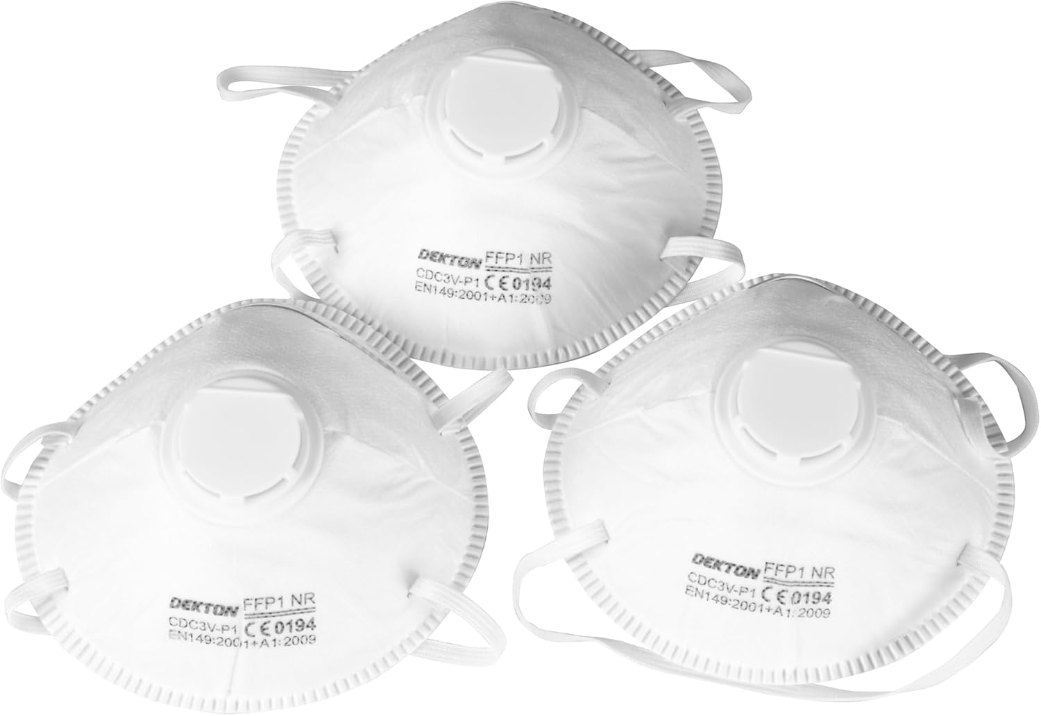 Dekton 3PC Dust Mask | FFP1NR Certified Protection Against Allergens, Smoke, Dust, and Pollen | Comfortable Padded Nose Strip for Snug Fit | Elasticated Head Strap | CE 0194, EN149:2001+A1:2009