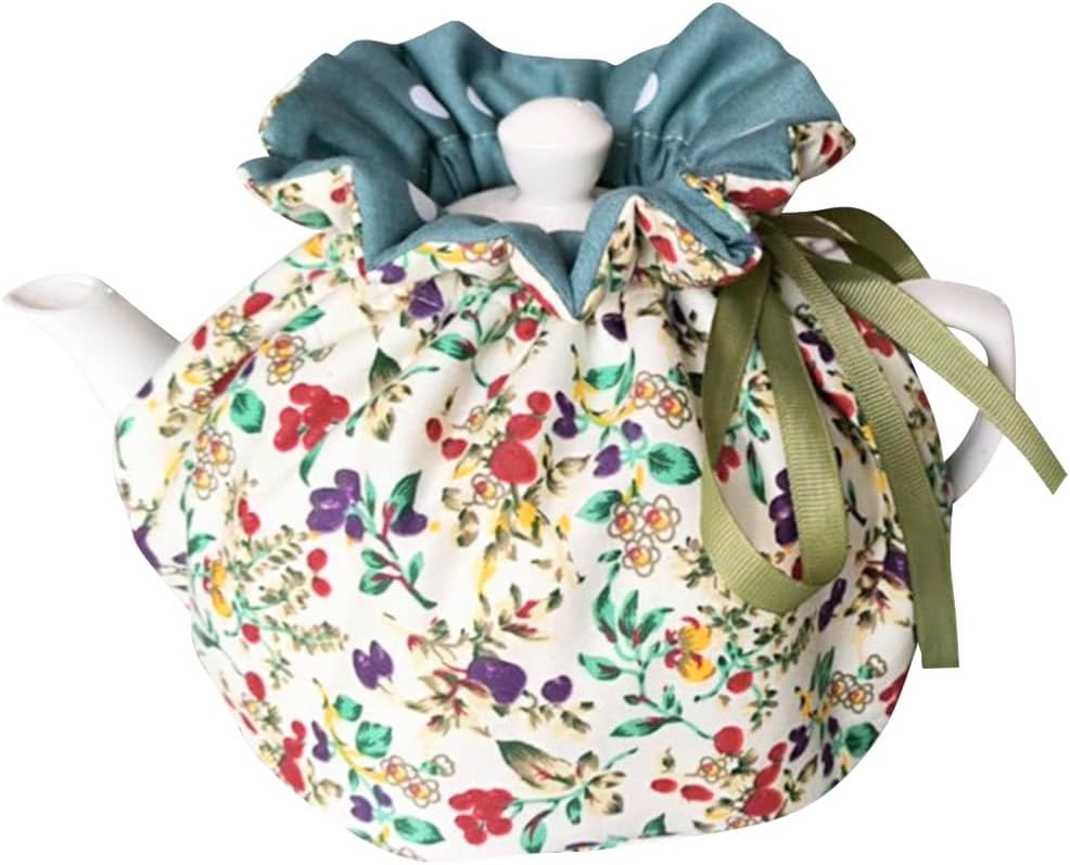 Vintage Handmade Tea Cozy, Nature Cotton Teapot Dust Proof Cover Insulated Kettle Tea Warmer for Home Kitchen Decor Tea Cozies for Hotel Restaurant Tea Party (Cherry)