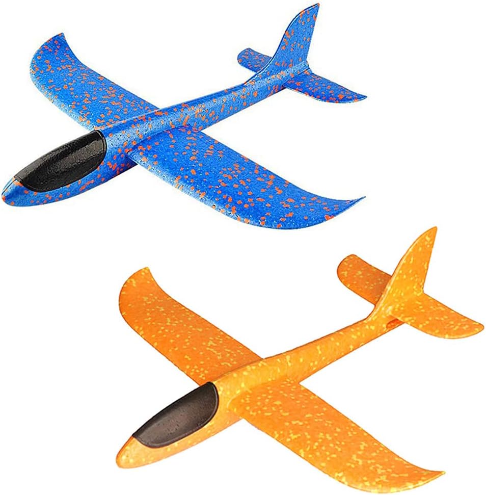 Xihuimay 2 Packs Airplane Toy Large Throwing Foam Plane Dual Flight Mode 2 Flight Mode Aeroplane Gliders Flying Aircraft Gifts for Kids Outdoor Yard Sport Game Toys Birthday Party Favors, Orange Blue