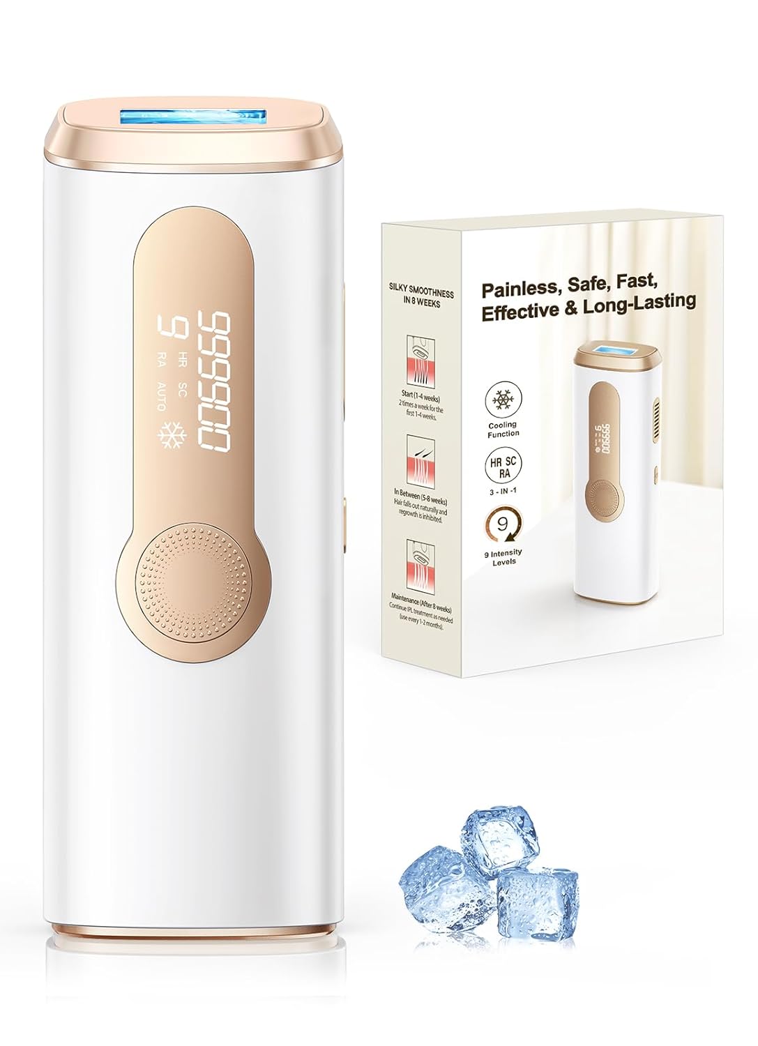 Laser Hair Removal, IPL Laser Hair Removal Device for Women & Men, Safe at-Home Nearly Painless 45°F Ice-Cooling Contact, Long-Lasting Result for Full Body & Face, Off-White