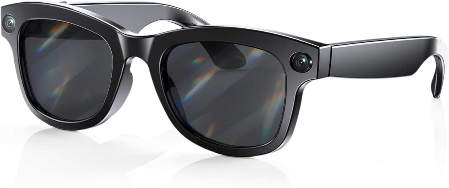 AI Smart Glasses with HD Camera for Photos & Videos, Hands-Free Vlog Recording, Powered by ChatGPT, Open-Ear Audio, Ultra-Light Design for Outdoor, Pet & Kid Moments, Black