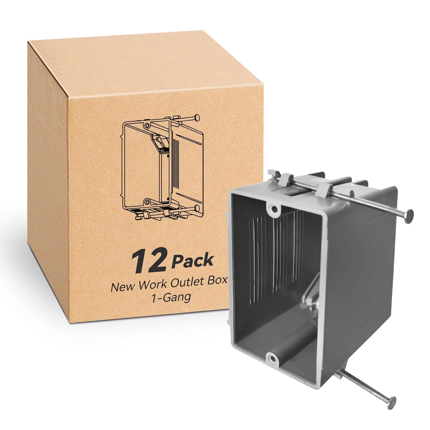 12-Pack Electrical Outlet Box New Work 1 Gang, 22 Cu.in, UL Listed