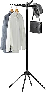 SONGMICS Clothes Drying Rack, 59-Inch Folding Laundry Drying Rack with 3 Rotatable Arms for Hangers, 4 Legs, Stainless Steel, for 27 Pieces of Clothes, Black ULLR510B01