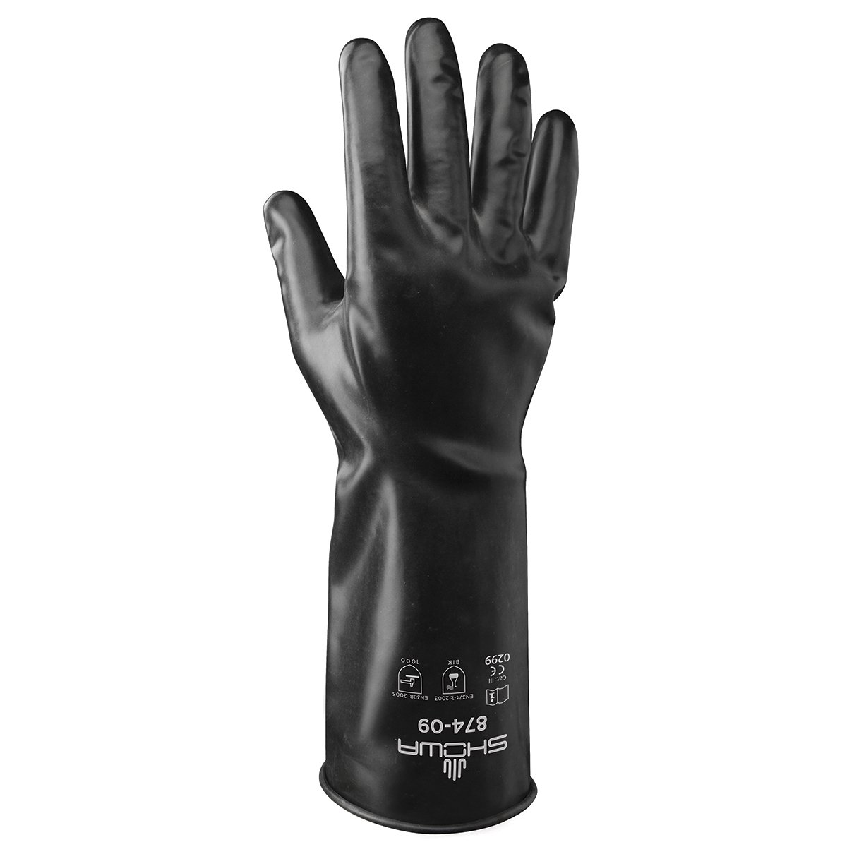 SHOWA 874 Butyl Chemical Resistant Safety Glove with Smooth Grip, Unlined, 14 mil Thick, 14" Length, Medium (1 Pair)