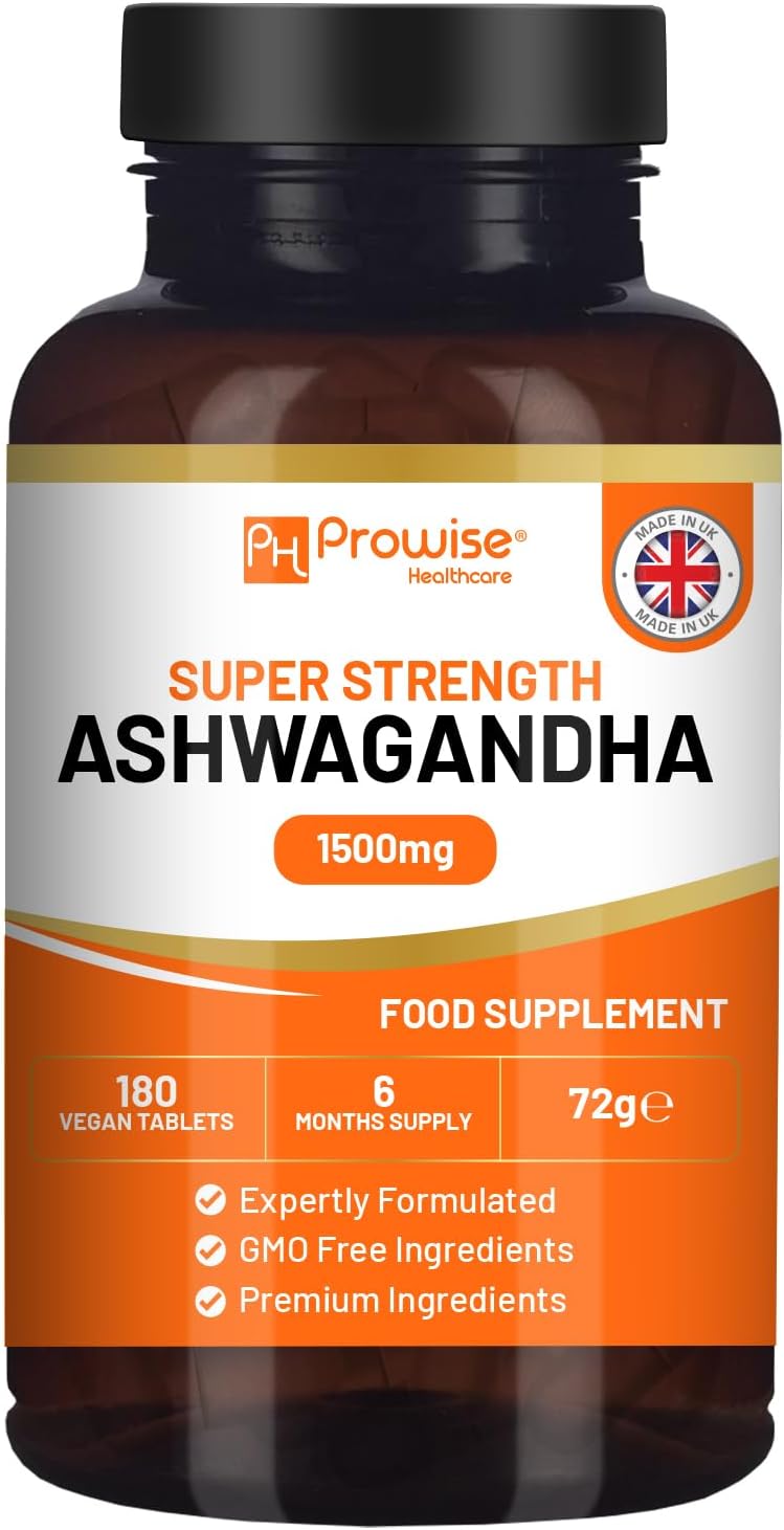 Ashwagandha 1500mg 180 Vegan Tablets | 6 Months’ Supply | Pure High Strength Ashwagandha Root Extract | Ashwagandha Supplement | Made in UK by Prowise Healthcare