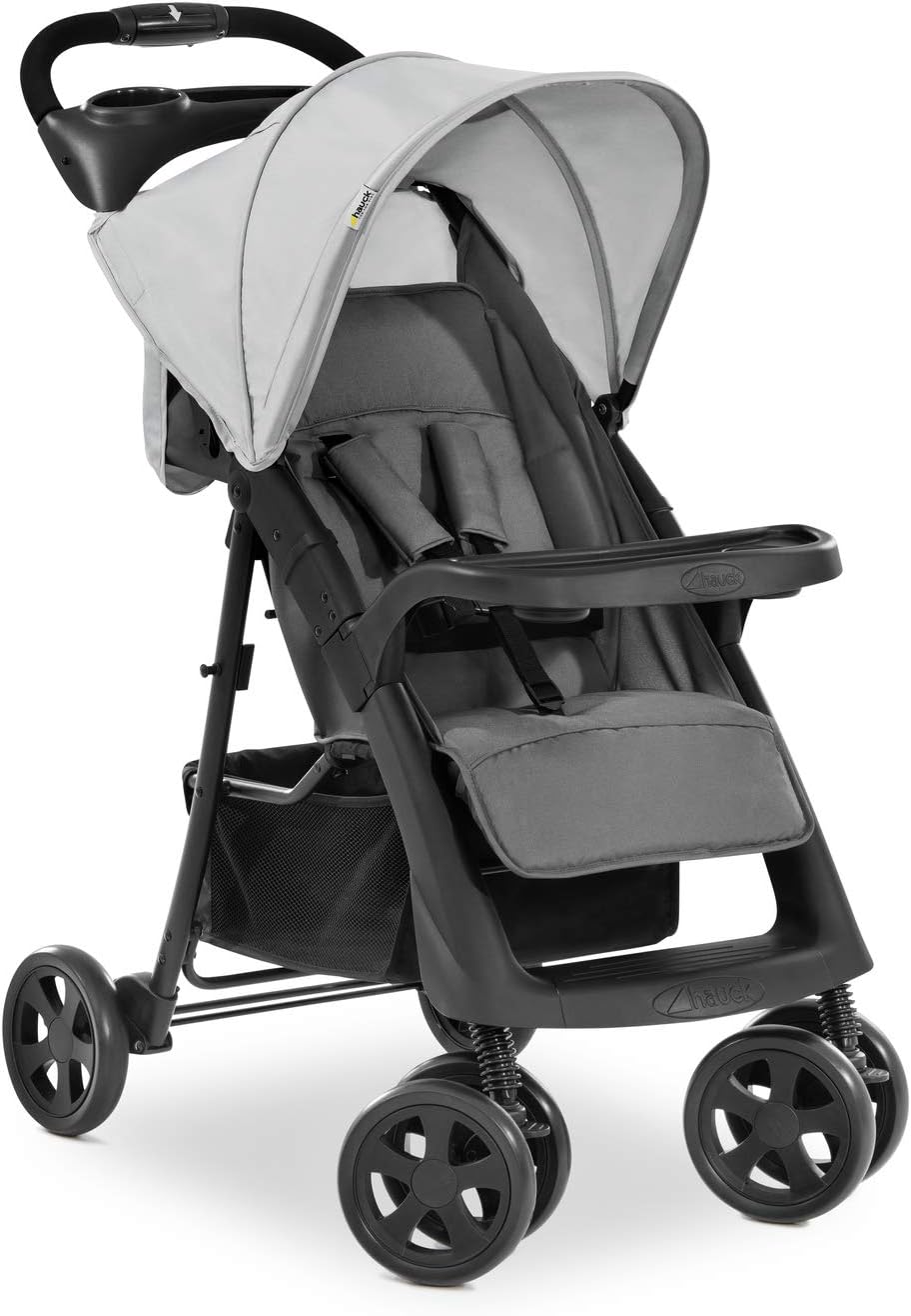 hauck Shopper Neo II, Grey - Lightweight Pushchair with Snack Tray, Cup Holder & Raincover, Compact & One Hand Folding, Fully Reclining from Birth up to 22 kg