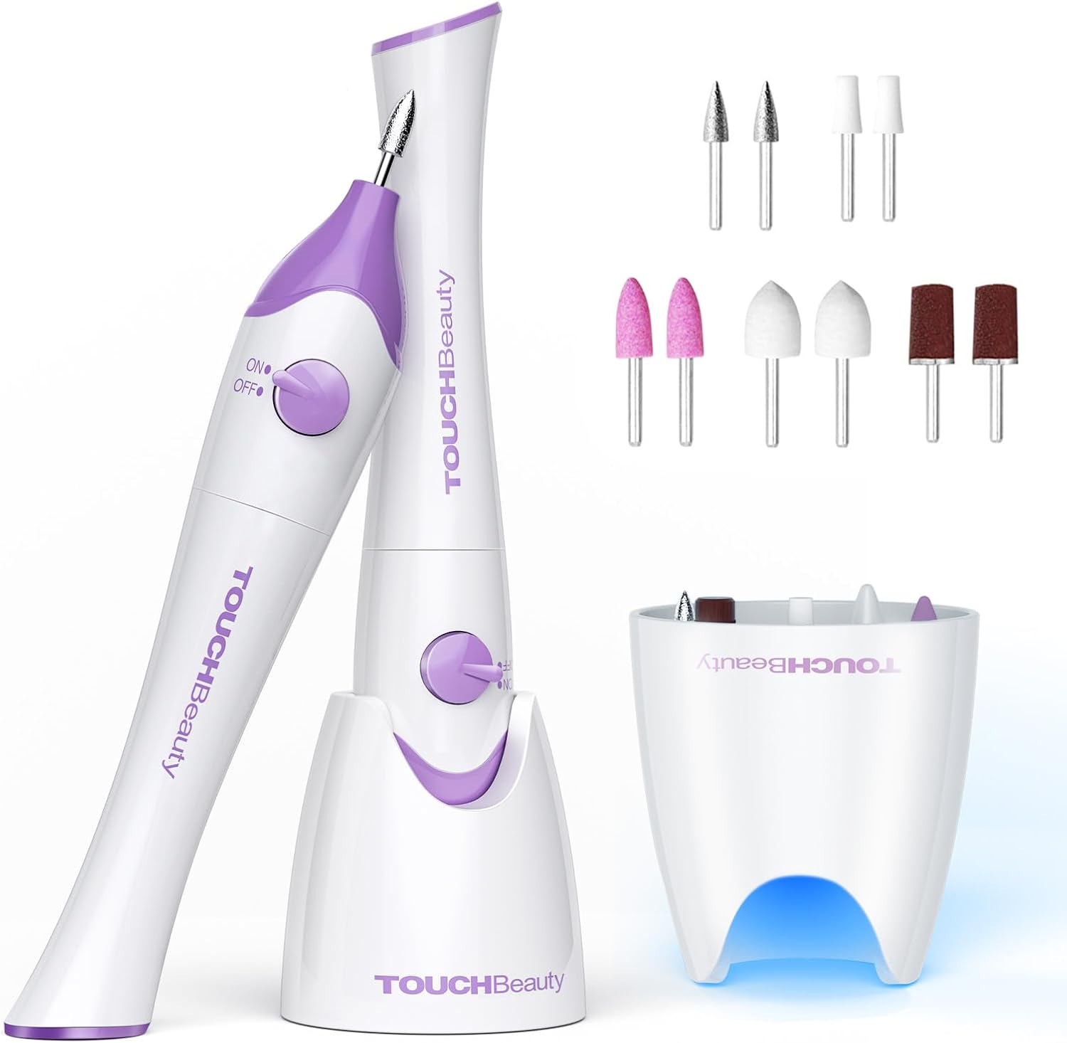 TOUCHBeauty Manicure Pedicure Nail Files Set, Manicure Drill Set, 5 in 1 Portable Nail File Drill System for Salon-Quality Care of Hands and Feet at Home, Battery Powered AG-1335C (Purple)