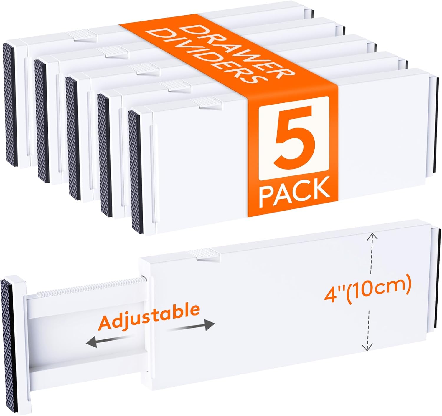 Lifewit 5 Pack Drawer Dividers Plastic 4" High, 11-17" Adjustable Drawer Organizers for Clothes, Expandable Dresser Separators in Bedroom/Bathroom/Kitchen/Fridge/Office Organization and Storage