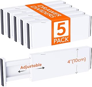 Lifewit 5 Pack Drawer Dividers Plastic 4" High, 11-17" Adjustable Drawer Organizers for Clothes, Expandable Dresser Separators in Bedroom/Bathroom/Kitchen/Fridge/Office Organization and Storage