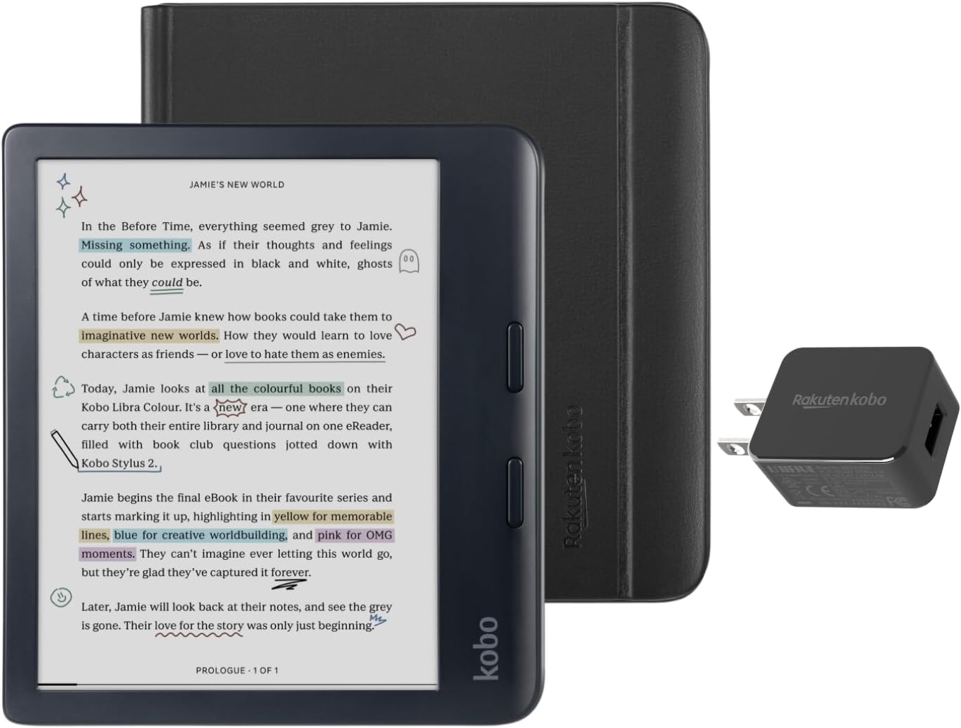 Kobo Libra Colour Black eReader with Case Bundle