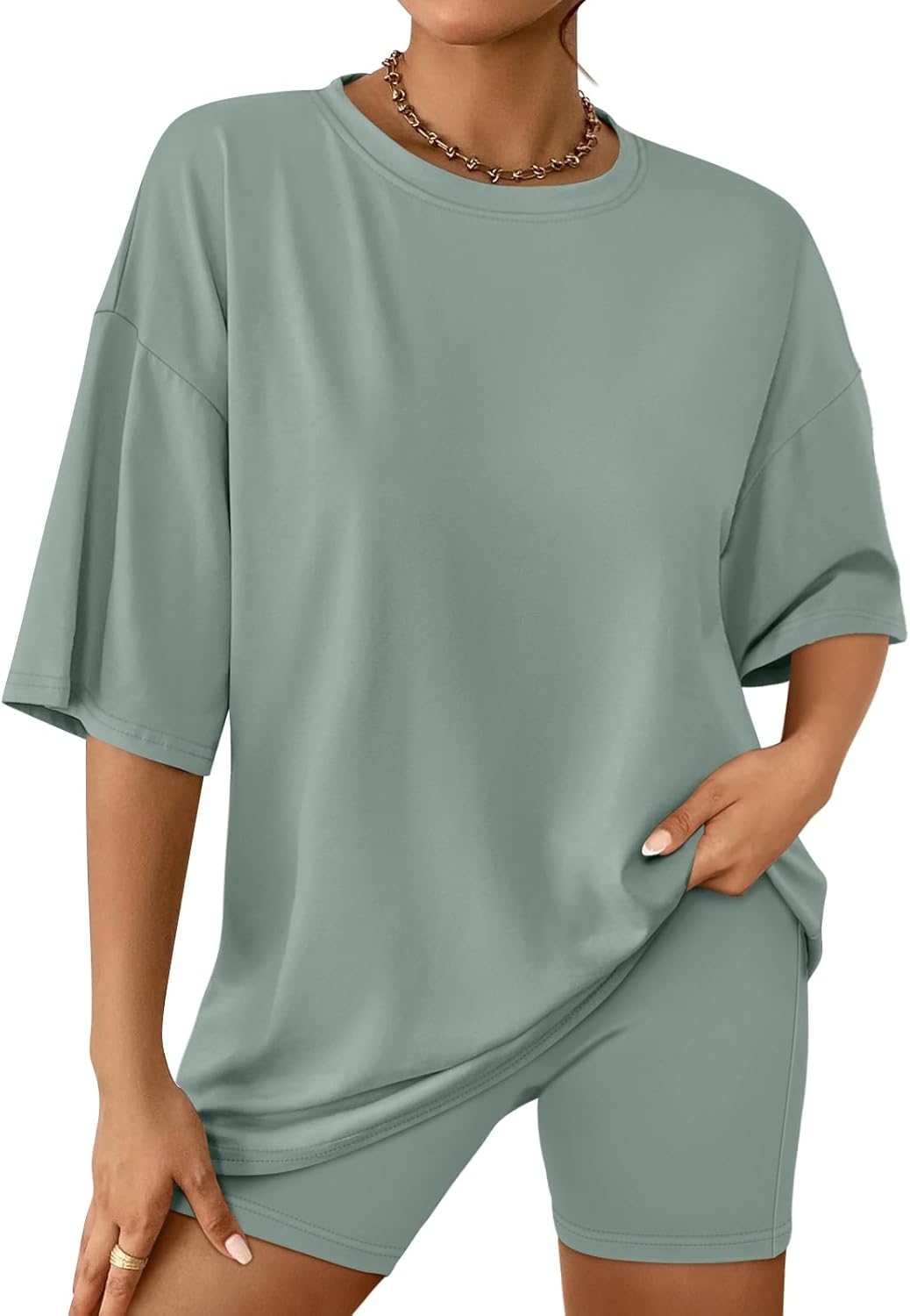 AUTOMET Womens 2 Piece Sets Summer Outfits 2025 Two Piece Lounge Set Matching Clothing Oversized Tshirts Biker Short Fashion