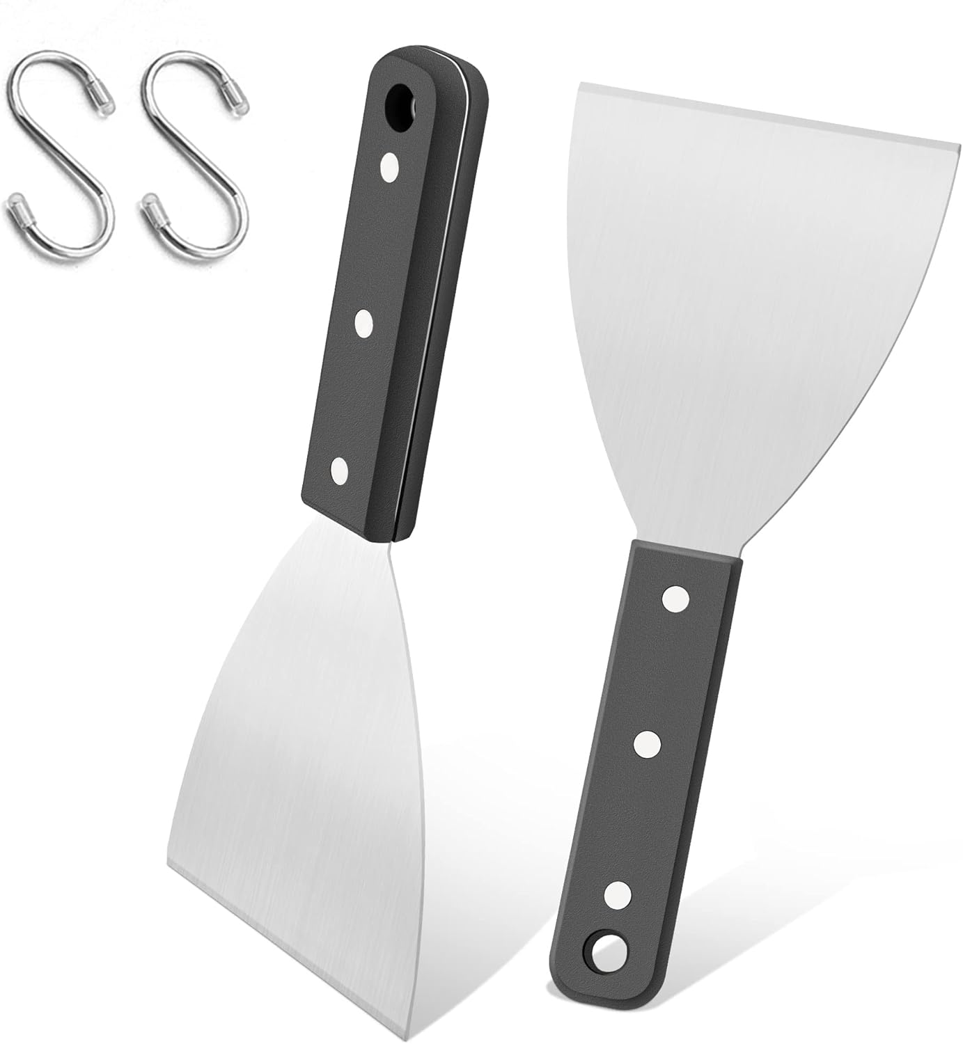 2 Pieces Griddle Scraper, Joyfair Stainless Steel Slant Edge Grill Scrapers for Food Service/Cooking/Cleaning, Ideal for BBQ Indoor & Outdoor, ABS Handle, Dishwasher Safe